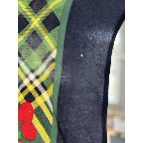 Talbots 100% Silk Scarf Christmas Holly & Tartan Plaid Green Navy 34” Square - Picture 11 of 12
